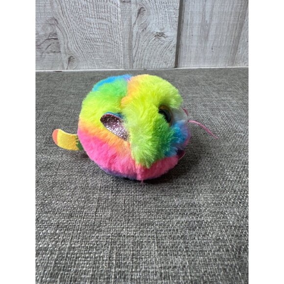 TY Puffies GIZMO Neon Rainbow Cat 2021 Small Stuffed Puff Ball Plush Toy - Picture 2 of 10